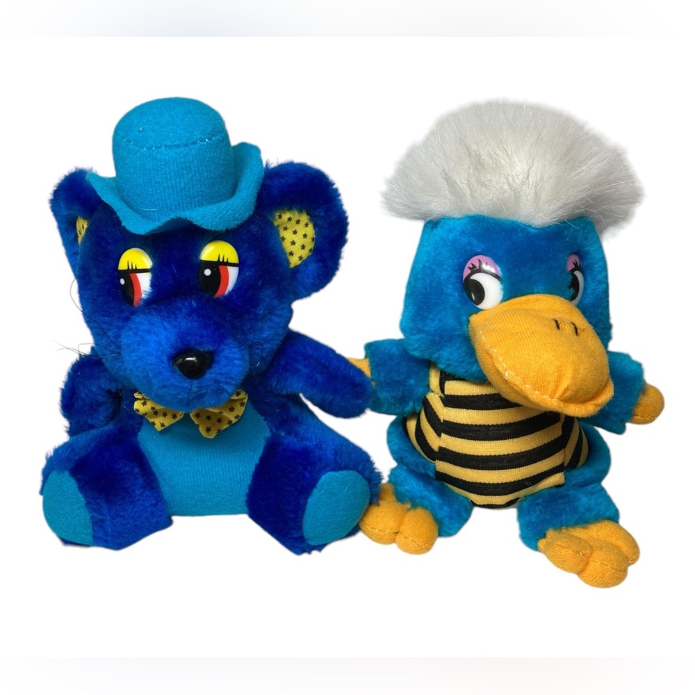 Lot - 2 Vintage Cloud 9 Dan Brechner 7" Stuffed Plush Bear Duck Blue Yellow HTF